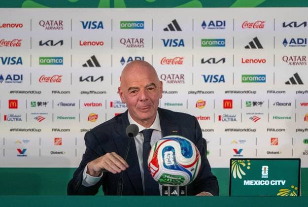 Soccer, men, 2025 26 season, FIFA Word Cup 2026 in Mexico, Canada and USA, Mexico City one day local time before the opening match, in the picture press conference with FIFA President Gianni Infantino in the media center at the Azteca Stadium, 10 06 2026, Copyright: xMatthiasxKochx