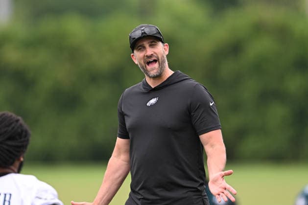 PHILADELPHIA, PA - JUNE 10: Philadelphia Eagles head coach Nick Sirianni reacts during the Philadelphia Eagles off season minicamp on June 10th, 2026 at the Jefferson Health Training Complex in Philadelphia, PA. (Photo by Terence Lewis Icon Sportswire) NFL, American Football Herren, USA JUN 10 Philadelphia Eagles Minicamp EDITORIAL USE ONLY Icon260610001