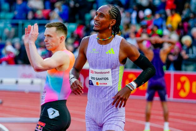 Athletics Bislett Games 2026 Oslo 20260610 Alison dos Santos from Brazil defeated Karsten Warholm in the Diamond League mens 400m hurdles under Photo Heiko Junge NTB Oslo Norway EDITORIAL USE ONLY RESTRICTED USE FOR BETTING COMPANIES  Copyright: xHeikoxJungex xNTBx