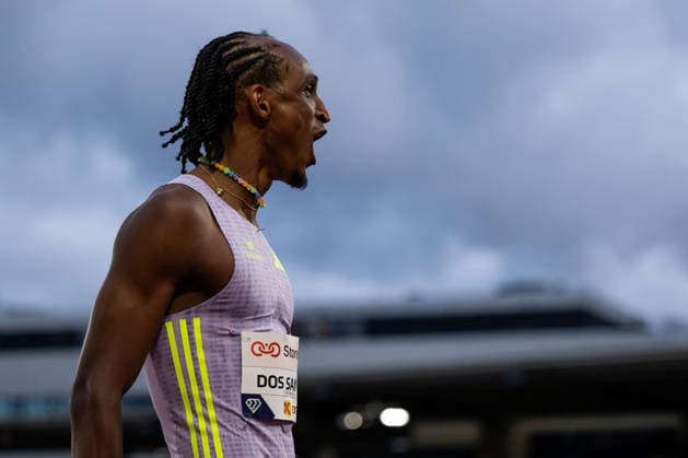 260610 Alison dos Santos of Brazil celebrates after men™s 400 meter hurdles during the Diamond League athletics competition Bislett Games on June 10, 2026 in Oslo Photo Marius Simensen BILDBYRAN COP 238 MM0071 bbeng friidrett friidrott athletics diamond league bislett games 2026 bislett games norge norway jubel  Copyright: MARIUSxSIMENSEN BB260610BB810