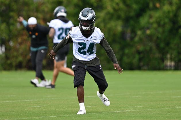 PHILADELPHIA, PA - JUNE 10: Philadelphia Eagles safety Andrew Mukuba 24 is shown during the Philadelphia Eagles off season minicamp on June 10th, 2026 at the Jefferson Health Training Complex in Philadelphia, PA. (Photo by Terence Lewis Icon Sportswire) NFL, American Football Herren, USA JUN 10 Philadelphia Eagles Minicamp EDITORIAL USE ONLY Icon260610016