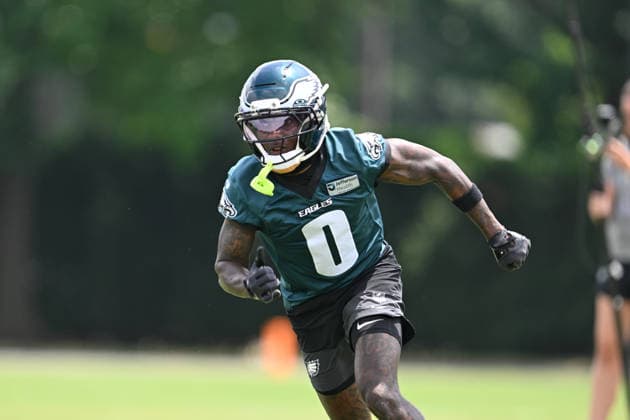 PHILADELPHIA, PA - JUNE 10: Philadelphia Eagles wide receiver Hollywood Brown 0 runs a drill during the Philadelphia Eagles off season minicamp on June 10th, 2026 at the Jefferson Health Training Complex in Philadelphia, PA. (Photo by Terence Lewis Icon Sportswire) NFL, American Football Herren, USA JUN 10 Philadelphia Eagles Minicamp EDITORIAL USE ONLY Icon260610022