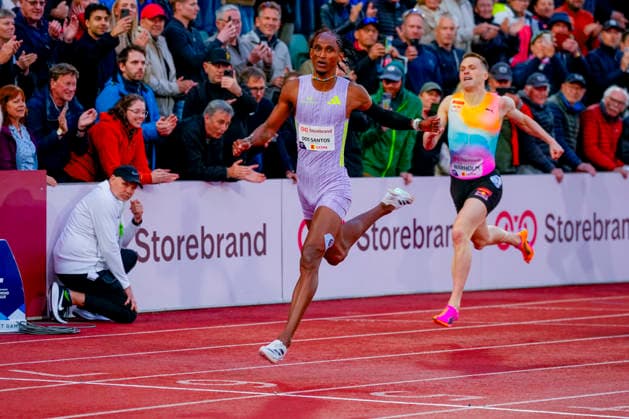 Athletics Bislett Games 2026 Oslo 20260610 Alison dos Santos from Brazil defeated Karsten Warholm in the Diamond League mens 400m hurdles event at the Bislett Games at Bislett Stadium in Oslo Photo Beate Oma Dahle NTB Oslo Norway EDITORIAL USE ONLY RESTRICTED USE FOR BETTING COMPANIES  Copyright: xBeatexOmaxDahlex xNTBx