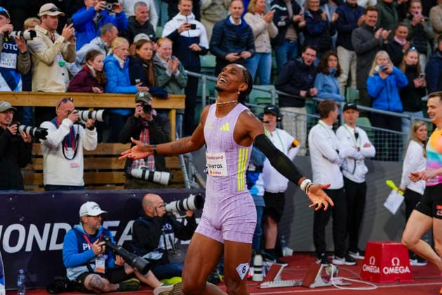 Athletics Bislett Games 2026 Oslo 20260610 Alison dos Santos from Brazil defeated Karsten Warholm in the Diamond League mens 400m hurdles event at the Bislett Games at Bislett Stadium in Oslo Photo Beate Oma Dahle NTB Oslo Norway EDITORIAL USE ONLY RESTRICTED USE FOR BETTING COMPANIES  Copyright: xBeatexOmaxDahlex xNTBx