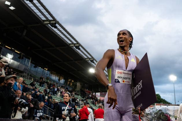 260610 Alison dos Santos of Brazil celebrates after men™s 400 meter hurdles during the Diamond League athletics competition Bislett Games on June 10, 2026 in Oslo Photo Marius Simensen BILDBYRAN COP 238 MM0071 bbeng friidrett friidrott athletics diamond league bislett games 2026 bislett games norge norway jubel  Copyright: MARIUSxSIMENSEN BB260610BB845