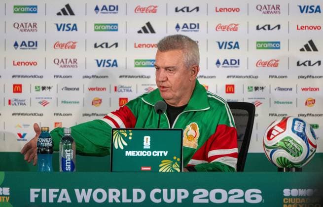 Soccer, Men, 2025 26 season, FIFA Word Cup 2026 in Mexico, Canada and USA, Mexico City one day local time before the opening match, in the picture press conference coach Javier Aguirre Mexico in the media center at the Azteca Stadium, 10 06 2026, Copyright: xMatthiasxKochx