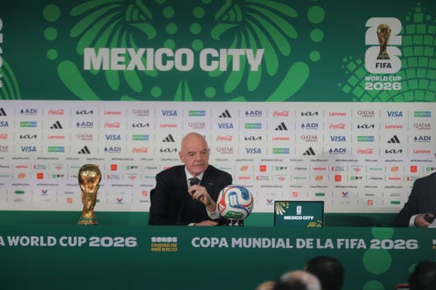 Fußball, FIFA WM 2026, Pressekonferenz in Mexiko-City mit Gianni Infantino #2 FIFA President Gianni Infantino News Conference FIFA President Gianni Infantino speaks during a press conference, PK, Pressekonferenz ahead of the opening of the 2026 FIFA World Cup, WM, Weltmeisterschaft, Fussball at the Azteca Stadium now known as Mexico City Stadium. on June 10, 2026 in Mexico City, Mexico. (Photo by Ian Robles Eyepix Group) Copyright: xIanxRobles xEyepixxGroupx EL_10062026_186272JPEG