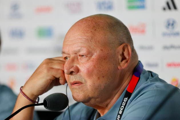 Fußball, FIFA WM 2026, Nationalteam Tschechien, Pressekonferenz Czechia head coach speaks during press conference, PK, Pressekonferenz in Guadalajara Czechia head coach Miroslav Koubek speaks during a press conference in Guadalajara, Mexico, 10 June 2026. Guadalajara Mexico  Copyright: xFranciscoxGuascox