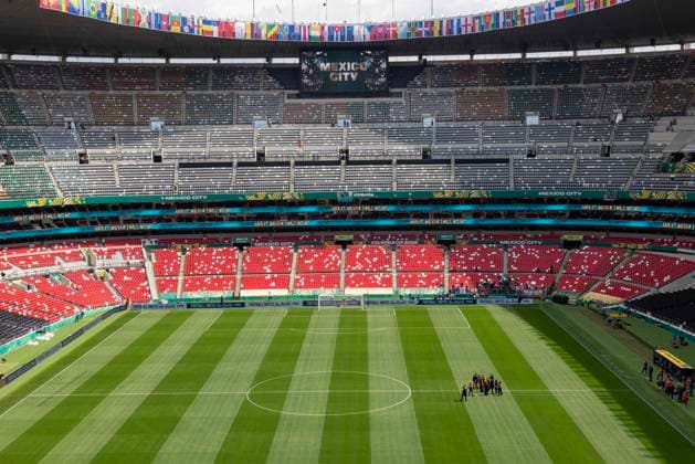 Fußball, FIFA WM 2026, Eindrücke vom Aztekenstadion am Vortag des Eröffnungssspiels in Mexiko-Stadt MEXICO CITY, MEXICO - JUNE 10: A general view of Mexico City Stadium on June 10, 2026 in Mexico City, Mexico. Mexico City Stadium has been confirmed as the venue for the opening fixture of the FIFA World Cup, WM, Weltmeisterschaft, Fussball 2026 on June 11, becoming the first stadium to host three FIFA World Cup opening matches.  Copyright: xVCGx 111647485697
