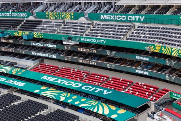 Fußball, FIFA WM 2026, Eindrücke vom Aztekenstadion am Vortag des Eröffnungssspiels in Mexiko-Stadt MEXICO CITY, MEXICO - JUNE 10: A general view of Mexico City Stadium on June 10, 2026 in Mexico City, Mexico. Mexico City Stadium has been confirmed as the venue for the opening fixture of the FIFA World Cup, WM, Weltmeisterschaft, Fussball 2026 on June 11, becoming the first stadium to host three FIFA World Cup opening matches.  Copyright: xVCGx 111647485702