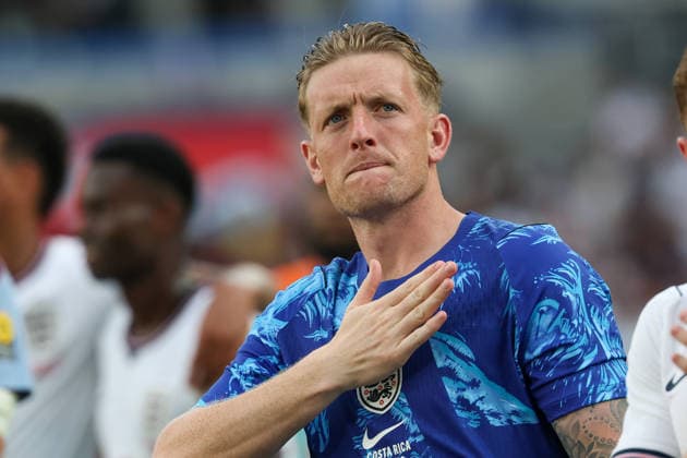 RECORD DATE NOT STATED 10th June 2026; Inter and Co Stadium, Orlando, Florida, United States of America; Friendly International Football, England versus Costa Rica; Jordan Pickford of England pounds his chest towards fans after winning DavidxBuono