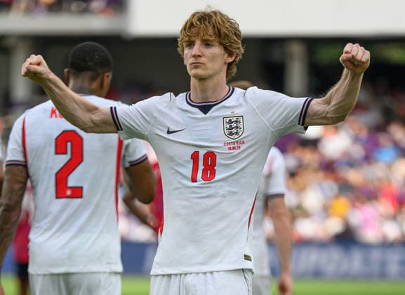 10 June 2026 - England v Costa Rica - Pre World Cup Friendly - Inter&Co Stadium - Orlando - Florida - USA. England v Costa Rica - Pre World Cup Friendly - Inter&Co Stadium - Orlando - Florida - USA. Anthony Gordon celebrates scoring his second half penalty. Picture : Mark Pain ORLANDO USA  Copyright: xMarkxPainx