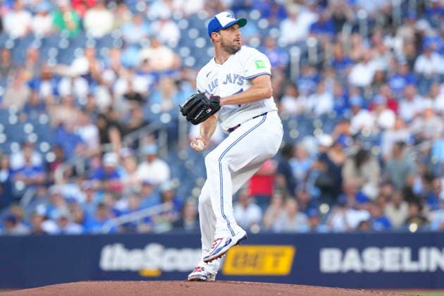 June 10, 2026, Toronto, On, CAN: Toronto Blue Jays pitcher Max Scherzer (31) throws a pitch to strike out Philadelphia Phillies designated hitter Kyle Schwarber (12) to record his 3500th strike out during first inning MLB, Baseball Herren, USA baseball action in Toronto on Wednesday June 10, 2026. Max Scherzer  - ZUMAc35_ 20260610_zaf_c35_184 Copyright: xChrisxYoungx
