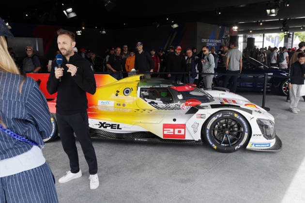 Rene Rast GER BMW M Hybrid V8 20 in a TV interview at the BMW stand in the fan zone, 24 Hours of Le Mans race, France, WEC FIA World Endurance Championship, 11 06 2026, BMW M Team WRT