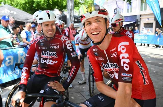 Tour Auvergne - Rhone-Alpes 2026 Stage 5 PARC DES OISEAUX - VILLARS-LES-DOMBES, FRANCE - JUNE 11 : Craps Lars (BEL) of Lotto Intermarche, Fox Matthew (AUS) of Lotto Intermarche during stage 5 of the 78th edition of Tour Auvergne - Rhone-Alpes an UCI World Tour 2.UWT cycling road race stage for Men Elite of 195.8 km with start in Saint-Chamond and finish in Parc des Oiseaux - Villars-les-Dombes on June 11, 2026 in Parc des Oiseaux - Villars-les-Dombes, France, 11 06 2026 ( Motordriver Guy De Vuyst - Parc des Oiseaux - Villars-les-Dombes France  Copyright: xVincentxKalutx