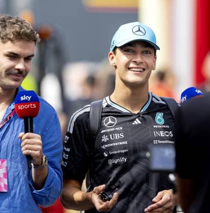 BARCELONA - George Russell (Mercedes) is interviewed by Sky Sports at the Circuit de Barcelona-Catalunya during the media day leading up to the Barcelona Grand Prix. SANDER KONING ANP xVIxANPxSportx xxANPxIVx 560729102 originalFilename: 560729102.jpg