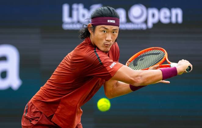 DEN BOSCH - Zhizhen Zhang (CHN) during the ATP, Tennis Herren singles match against Tallon Griekspoor at the LibÃ ma Open 2026. The combined ATP WTA, Tennis Damen tournament is being held on the event grounds of the former Autotron car theme park. IRIS VAN DEN BROEK ANP xVIxANPxSportx xxANPxIVx 560737045 originalFilename: 560737045.jpg