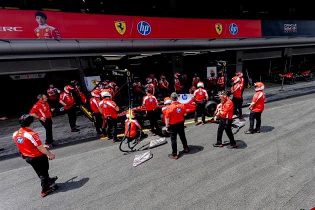 BARCELONA Practice pit stops with the car of Formula 1 driver Charles Leclerc or Scuderia Ferrari HP during the Formula 1 Spain Catalonia at the Circuit de Barcelona Catalunya on June 11, 2026 in Barcelona, Spain Photo by DeFodi Images