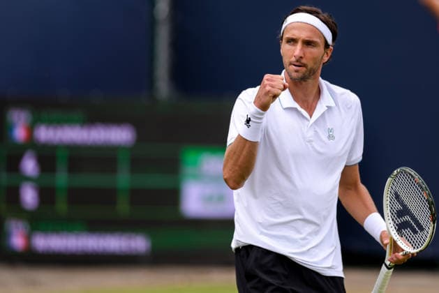 ROSMALEN, NETHERLANDS - JUNE 11: Arthur Rinderknech of France celebrates a point in his Men s Singles Second Round match against Adrian Mannarino of France during Day 4 of the Libema Open Grass Court Championships at the Autotron on June 11, 2026 in Rosmalen, Netherlands.  Copyright: xRenexNijhuis MBxMediax