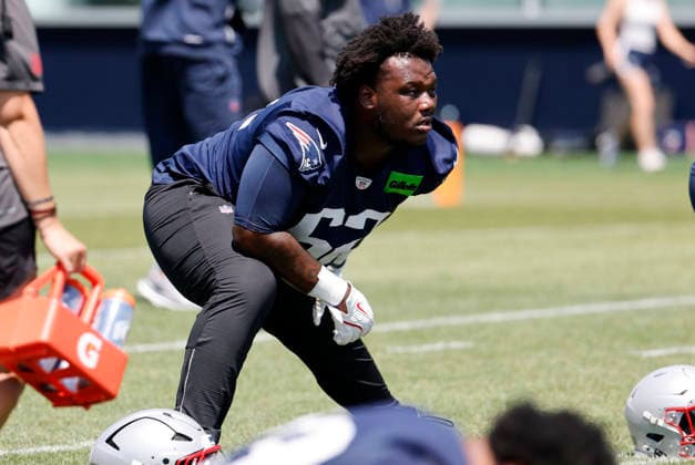 FOXBOROUGH, MA - JUNE 10: Travis Shaw 62 of the New England Patriots during New England Patriots Minicamp on June 10, 2026, at Gillette Stadium in Foxborough, Massachusetts. (Photo by Fred Kfoury III Icon Sportswire) NFL, American Football Herren, USA JUN 10 New England Patriots OTA EDITORIAL USE ONLY Icon482260610134