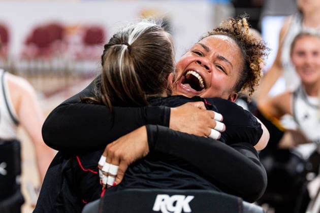 GUADALAJARA, SPAIN - JUNE 11: Lisa Bergenthal (Germany, 10) and Roli-Ann Neubauer (Germany, 11) hug after winning and qualifying for the World Cup during the 2026 IWBF Women™s Repechage match between Germany vs. Thailand at Palacio Multiusos de Guadalajara on June 11, 2026 in Guadalajara, Spain. Spain Copyright: xSteffiexWunderlx