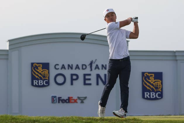 June 11, 2026: Eric Zhao tees off in round one during the RBC Canadian Open held at TPC Toronto at Osprey Valley in Caledon Ontario, Canada. CSM Caledon Canada - ZUMAc04_ 20260611_zma_c04_004 Copyright: xDanielxLeax