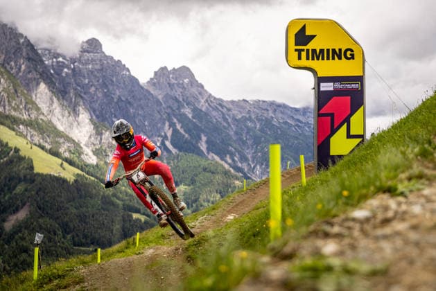 Whoop UCI Mountain Bike World Series Leogang Downhill SCARSI Gloria MS RACINGat Whoop UCI Mountain Bike World Series Leogang Downhill, 11 06 2026,in Leogang,AUT Photo Sebastian Sternemann