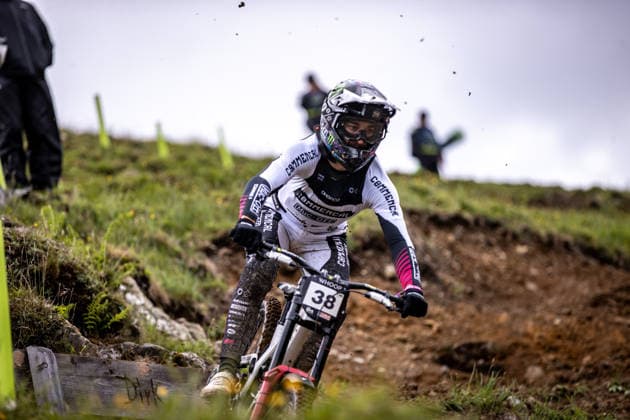 Whoop UCI Mountain Bike World Series Leogang Downhill ALRAN Till COMMENCAL MUC OFF BY RIDING ADDICTIONat Whoop UCI Mountain Bike World Series Leogang Downhill, 11 06 2026,in Leogang,AUT Photo Sebastian Sternemann