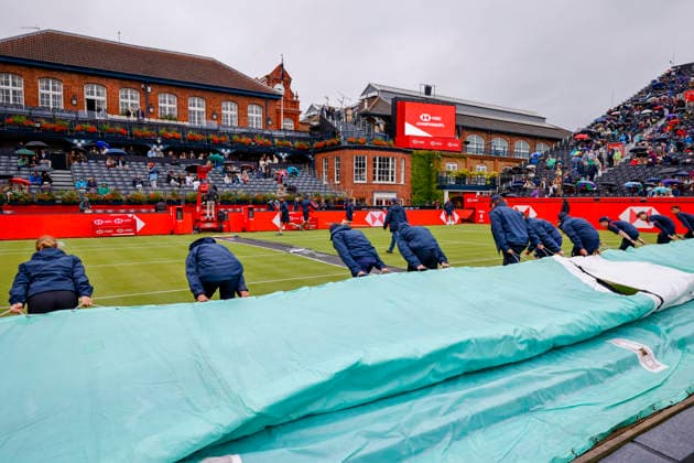RECORD DATE NOT STATED 11th June 2026; HSBC Championships, Queens Club, West Kensington, London, England; HSBC Championships Tennis, Day Two; Ground people put a cover on the centre court HongboxChen