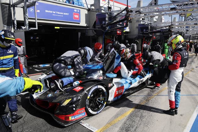 Rafaello Marchello SUI waits for Dries Vanthoor BEL BMW M Hybrid V8 15 to retire, driver change, 24 Hours of Le Mans race, France, WEC World Endurance Championship, 11 06 2026