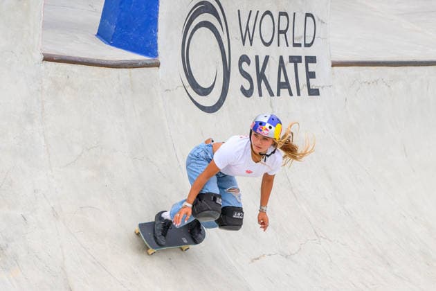 Sky Brown of Great Britain practices during a training session of the women s park skateboard World Cup at Ostia Park in Rome (Italy), June 11, 2026. andreaxstaccioli
