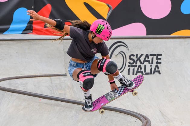 Arisa Trew of Australia practices during a training session of the women s park skateboard World Cup at Ostia Park in Rome (Italy), June 11, 2026. andreaxstaccioli