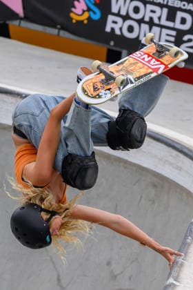 Lillian Erickson of United States of America practices during a training session of the women s park skateboard World Cup at Ostia Park in Rome (Italy), June 11, 2026. andreaxstaccioli