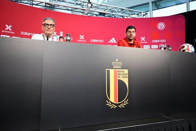 Belgian national football team - FIFA World Cup, WM, Weltmeisterschaft, Fussball 2026 - media activities 11 06 2026 RENTON, UNITED STATES OF AMERICA - JUNE 11 : Steegen David Sports Communication Director of Royal Belgian Football Federation and Courtois Thibaut goalkeeper of Belgium pictured during a press conference, PK, Pressekonferenz at the training grounds of the Belgian national football team during the FIFA World Cup 2026 on June 11, 2026 in Renton, United States of America, 11 06 2026 Renton United States of America  Copyright: xNicoxVereeckenx