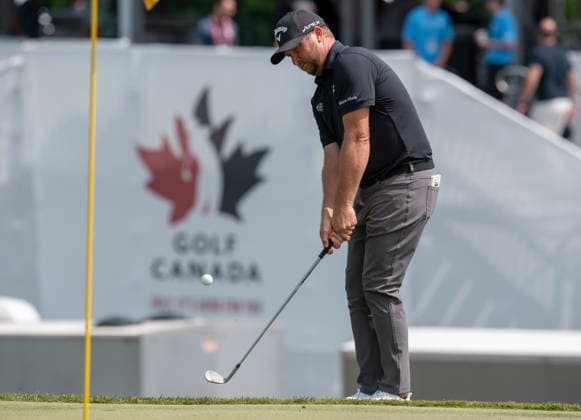 June 11, 2026, Caledon, On, CANADA: American Brice Garnett chips in on the 9th green for birdie during the first round of the RBC Canadian Open in Caledon, Ont. on Thursday June 11, 2026. Canada News - June 11, 2026  - ZUMAc35_ 20260611_zaf_c35_037 Copyright: xFrankxGunnx