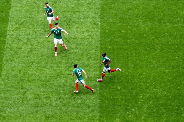 Soccer, Men, FIFA World Cup 2026 in Mexico, Canada and USA, Opening match in Mexico City Group A, Matchday 1 , Mexico South Africa, f l Johan Vasquez Mexico , Cesar Montes Mexico , Israel Reyes Mexico , Julian Quinones Mexico , Cheering after scoring 1 0, 11 06 2026, Copyright: xMatthiasxKochx