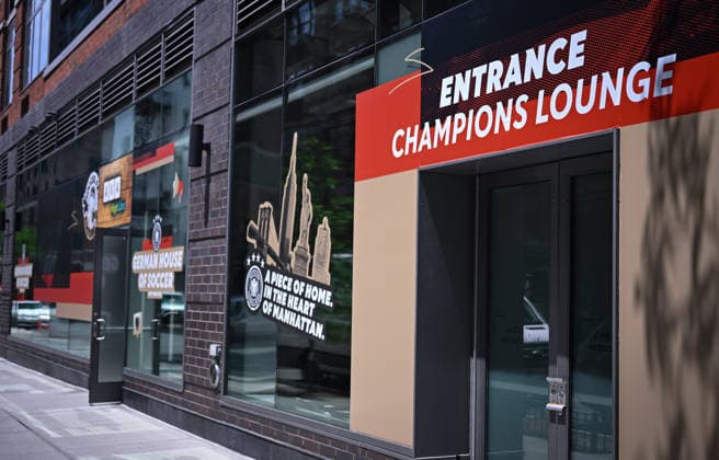 Football FIFA World Cup 2026 11 06 2026 Exterior view of the German House of Soccer in Manhattan New York, Pre Opening at the opening match of the World Cup 2026, Mexico South Africa
