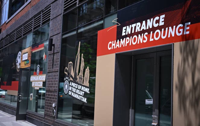 Football FIFA World Cup 2026 11 06 2026 Exterior view of the German House of Soccer in Manhattan New York, Pre Opening at the opening match of the World Cup 2026, Mexico South Africa