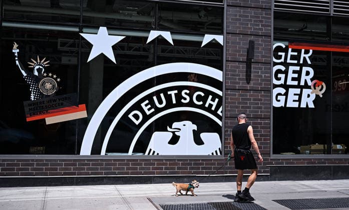 Football FIFA World Cup 2026 11 06 2026 Exterior view of the German House of Soccer in Manhattan New York, Pre Opening at the opening match of the World Cup 2026, Mexico South Africa