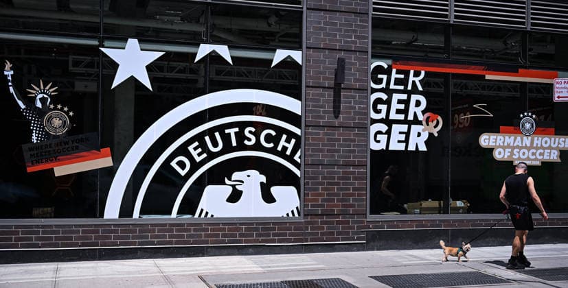 Football FIFA World Cup 2026 11 06 2026 Exterior view of the German House of Soccer in Manhattan New York, Pre Opening at the opening match of the World Cup 2026, Mexico South Africa