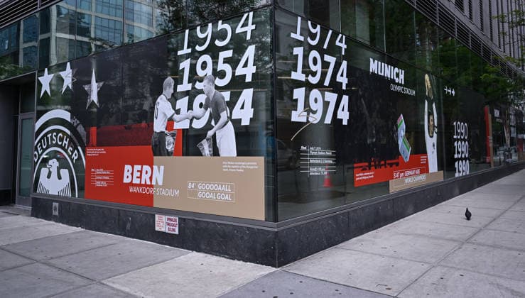 Football FIFA World Cup 2026 11 06 2026 Exterior view of the German House of Soccer in Manhattan New York, Pre Opening at the opening match of the World Cup 2026, Mexico South Africa, first German World Cup victory 1954 in Bern Switzerland and the second German World Cup victory 1974 in Munich
