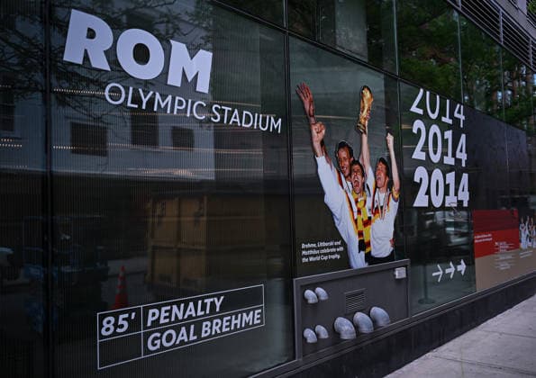 Football FIFA World Cup 2026 11 06 2026 Exterior view of the German House of Soccer in Manhattan New York, Pre Opening at the opening match of the World Cup 2026, Mexico South Africa, third German World Cup victory 1990 in Rome Italy Andreas Brehme, Pierre Littbarski and Lothar Matthaeus with trophy