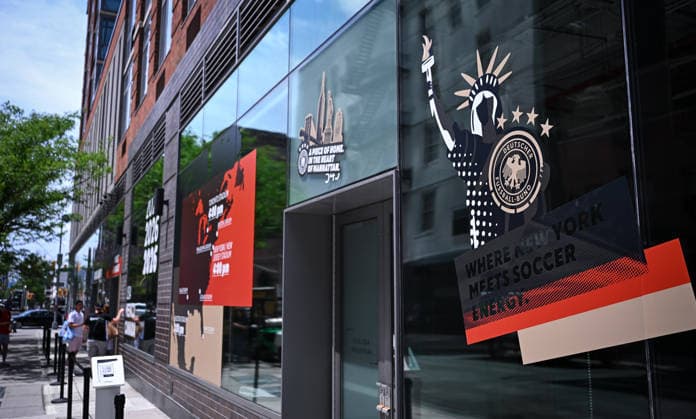 Football FIFA World Cup 2026 11 06 2026 Exterior view of the German House of Soccer in Manhattan New York, Pre Opening at the opening match of the World Cup 2026, Mexico South Africa