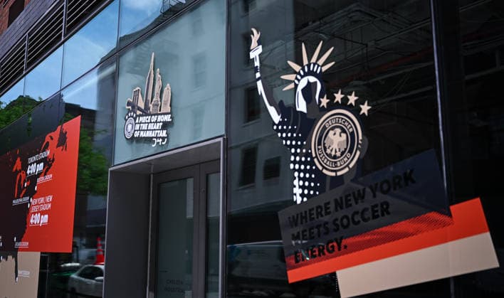 Football FIFA World Cup 2026 11 06 2026 Exterior view of the German House of Soccer in Manhattan New York, Pre Opening at the opening match of the World Cup 2026, Mexico South Africa
