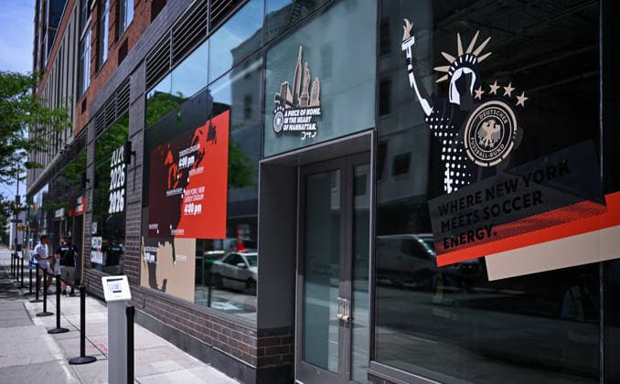 Football FIFA World Cup 2026 11 06 2026 Exterior view of the German House of Soccer in Manhattan New York, Pre Opening at the opening match of the World Cup 2026, Mexico South Africa