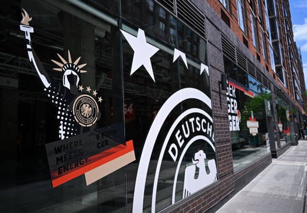 Football FIFA World Cup 2026 11 06 2026 Exterior view of the German House of Soccer in Manhattan New York, Pre Opening at the opening match of the World Cup 2026, Mexico South Africa