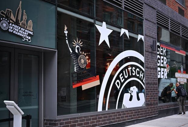 Football FIFA World Cup 2026 11 06 2026 Exterior view of the German House of Soccer in Manhattan New York, Pre Opening at the opening match of the World Cup 2026, Mexico South Africa