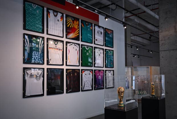 Football FIFA World Cup 2026 11 06 2026 German House of Soccer in Manhattan New York, Pre Opening at the opening match of the World Cup 2026, Mexico South Africa, Exhibition, World Cup trophies for men and women