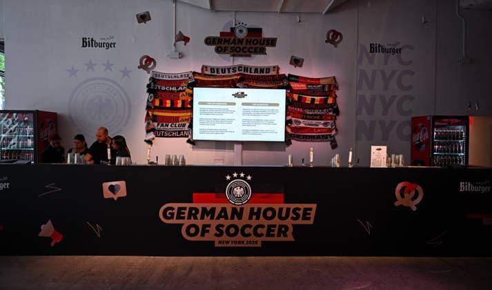 Soccer FIFA World Cup 2026 11 06 2026 German House of Soccer in Manhattan New York, Pre Opening at the opening match of the World Cup 2026, Mexico South Africa, interior view, bar