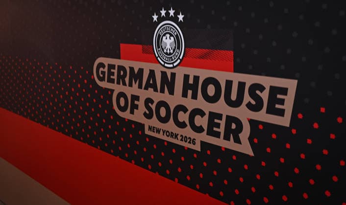 Soccer FIFA World Cup 2026 11 06 2026 German House of Soccer in Manhattan New York, Pre Opening at the opening match of the World Cup 2026, Mexico South Africa, Logo